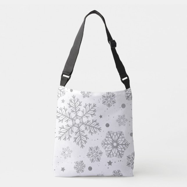 Sac Ajustable Flammes de neige en argent sur blanc (Devant)