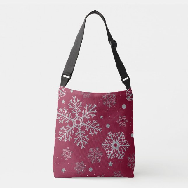 Sac Ajustable Flammes de neige en argent sur rouge foncé (Devant)