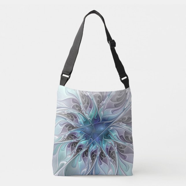 Sac Ajustable Fleur Abstraite Fractale Moderne Avec Bleu (Devant)