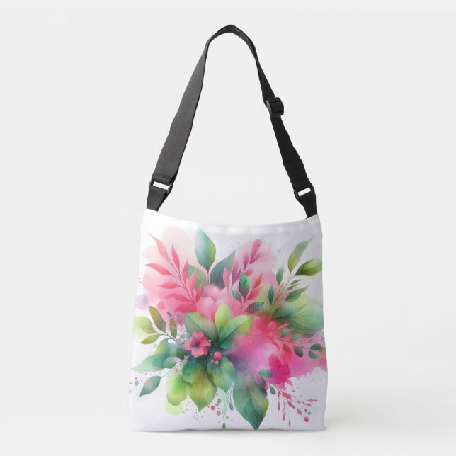 Sac Ajustable Fleur botanique à l'aquarelle rose vert (Devant)