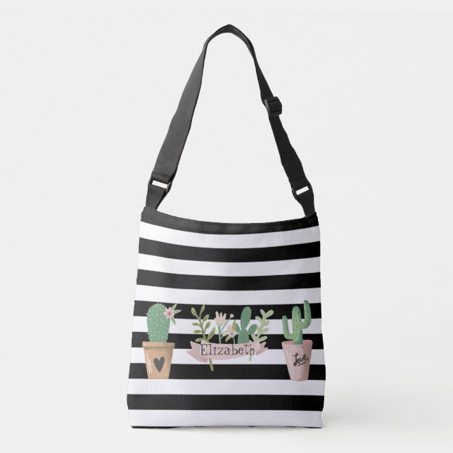 Sac Ajustable Fleur de Cactus Rayures Noires et Blanches (Devant)