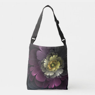 Sac Ajustable Fleur fractale grise pourpre moderne abstraite