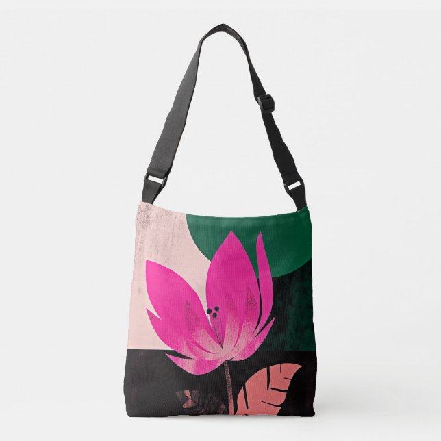 Sac Ajustable Fleur rose audacieuse sur fond noir (Devant)
