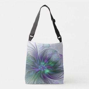 Sac Ajustable Fleur verte abstraite moderne fractale violette