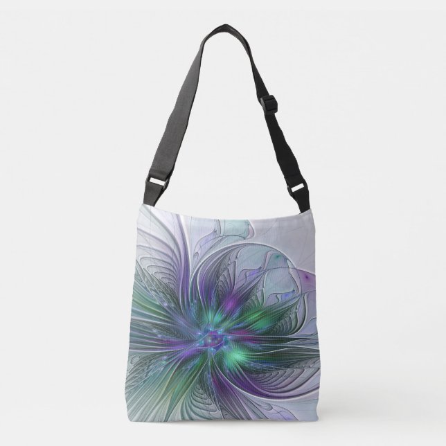 Sac Ajustable Fleur verte abstraite moderne fractale violette (Devant)