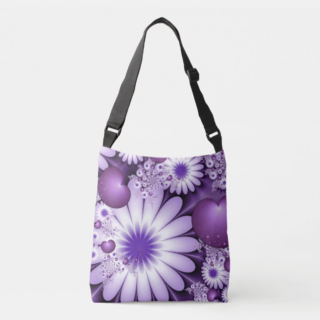 Sac Ajustable Fleurs abstraites et cœurs fractals de l'amour (Devant)