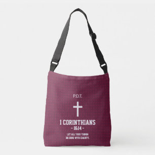 Sac Ajustable Fleurs Bleues Marron Motif Verset Biblique Chrétie