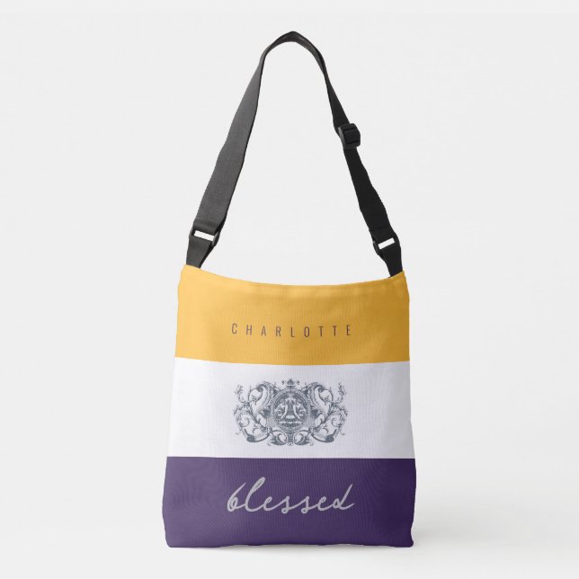 Sac Ajustable Fleurs Chic Ajouter Votre Nom Jaune Violet Béni (Devant)