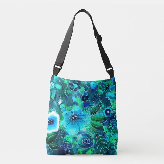 Sac Ajustable Fleurs d'art Abstrait Turquoise bleu (Devant)