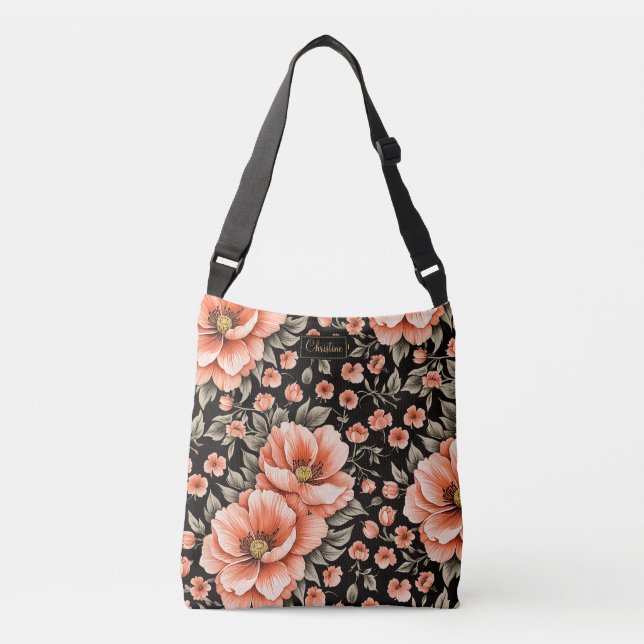 Sac Ajustable Fleurs de corail sur noir (Devant)