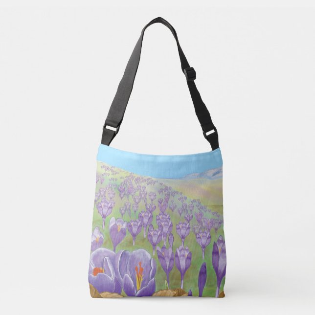 Sac Ajustable Fleurs de Crocus pourpres sur Spring Hill Illustra (Devant)