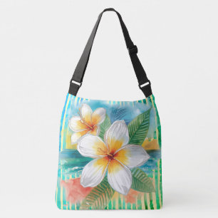 Sac Ajustable Fleurs de frangipanier, motif ligne turquoise jaun