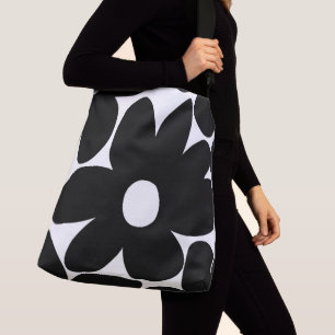 Sac Ajustable Fleurs de marguerite rétro en noir et blanc #1 #f