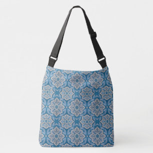 Sac Ajustable Fleurs de neige, design bohème vintage bleu & gris