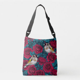 Sac Ajustable Fleurs de roses rouges et oiseaux d'or