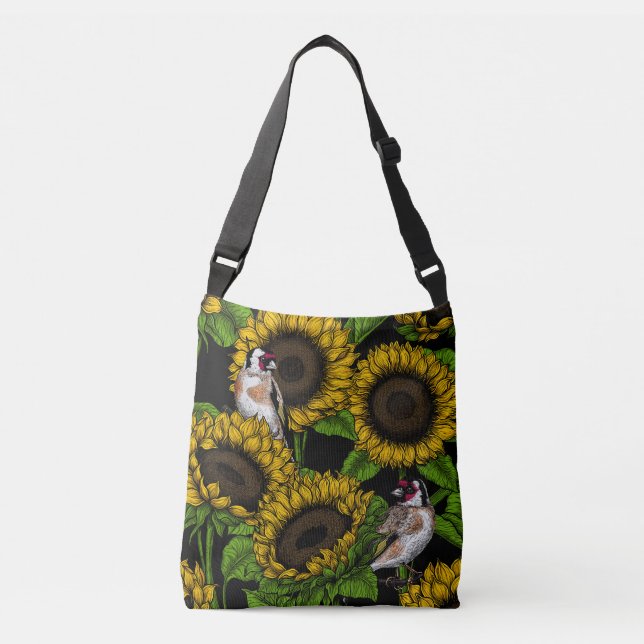 Sac Ajustable Fleurs de soleil et ailerons sur noir (Devant)