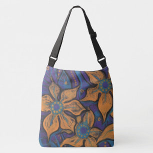 Sac Ajustable Fleurs d'or, imaginaire fleuri, orange bleu noir