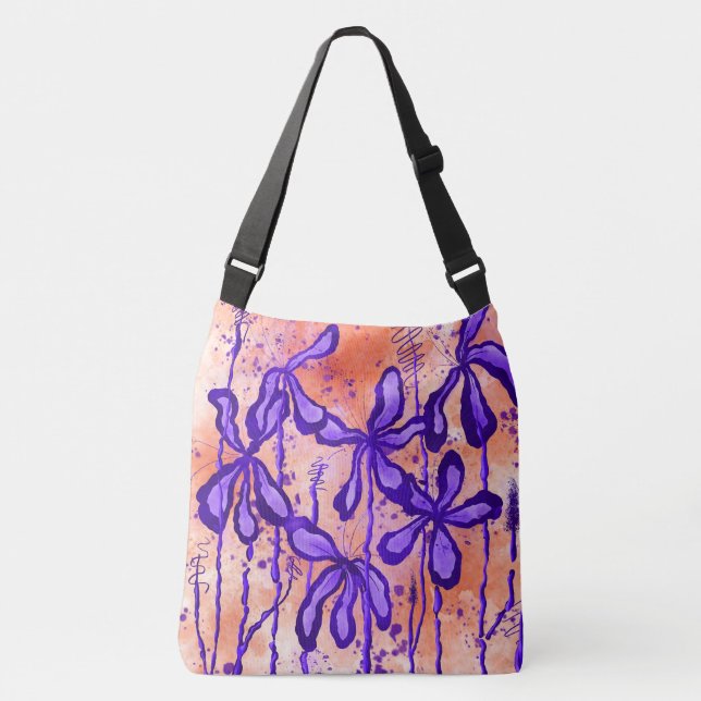 Sac Ajustable Fleurs encrées Abstraites Orange et violet (Devant)