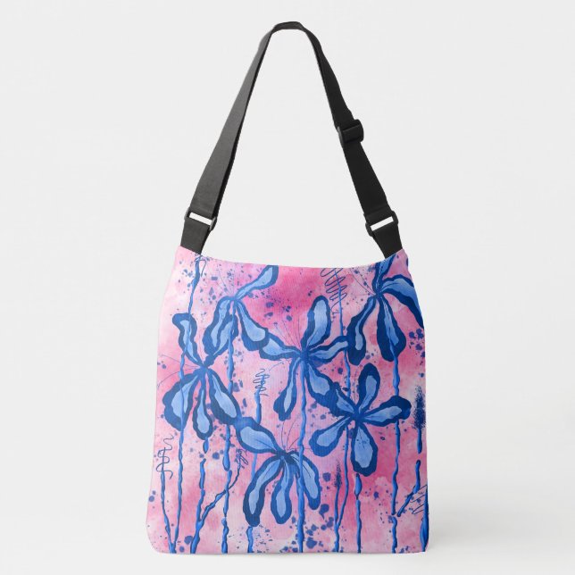 Sac Ajustable Fleurs encrées Abstraites rose et bleu (Devant)