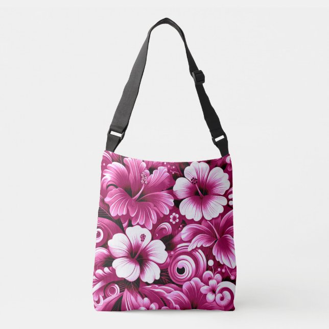 Sac Ajustable Fleurs hawaïennes tropicales Hibiscus rose blanc (Devant)