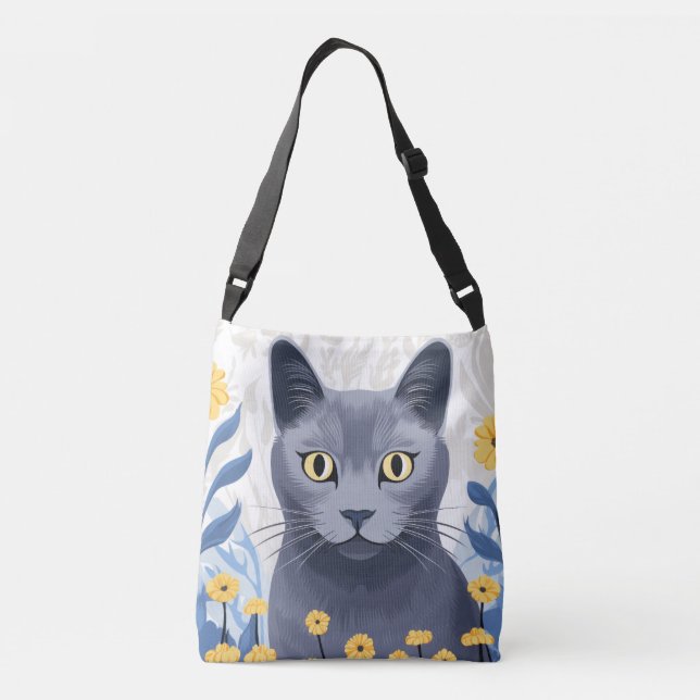 Sac Ajustable Fleurs Jaunes Chat Bleu Russe (Dos)