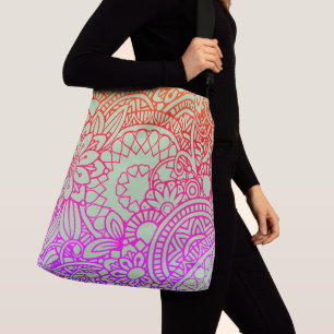 Sac Ajustable Fleurs orange violet et fond de sauge doux  