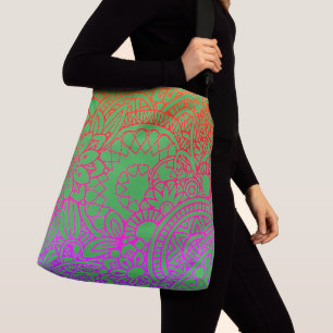 Sac Ajustable Fleurs orange violet et fond vert clair