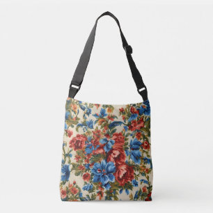 Sac Ajustable Fleurs rouges et bleues italiennes avec Feuilles l