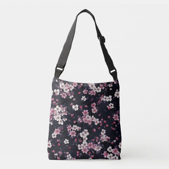 Sac Ajustable Fleurs Sakura Roses Noires, Design Motif, (Devant)