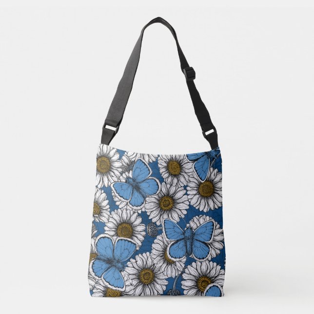 Sac Ajustable Fleurs sauvages blanches et papillons bleus (Devant)