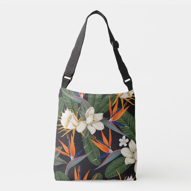 Sac Ajustable Fleurs tropicales, arrière - plan foncé, sans cout (Devant)