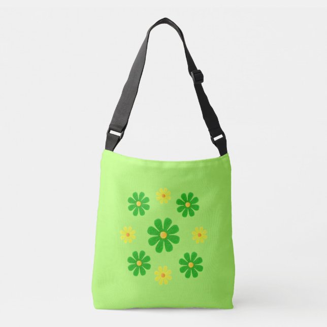 Sac Ajustable Fleurs vert printemps et jaune sur vert clair (Devant)