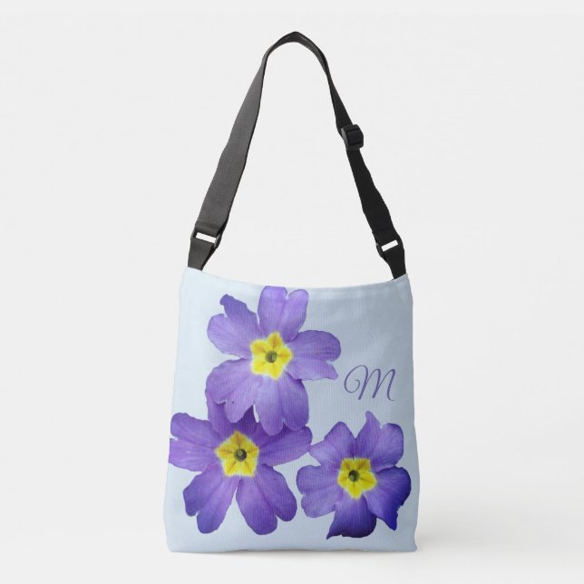 Sac Ajustable Fleurs violettes Monogramme rose (Devant)