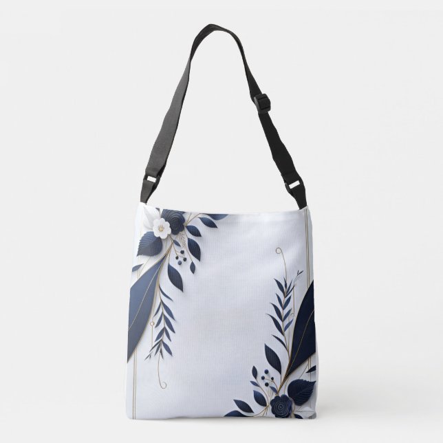 Sac Ajustable Floral/Fleurs bleu et blanc Fourre-tout (Dos)