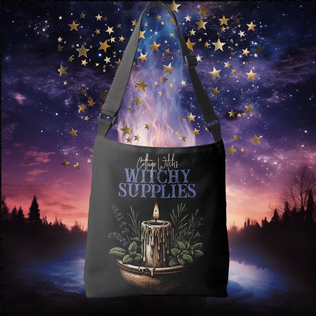 Sac Ajustable Fournitures de cuisine Lune à bougie noire carross (witchy witch goth crossbody bag tote bag candle magick spell crescent moon black pagan symbols )