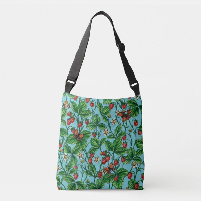 Sac Ajustable Fraises sauvages sur bleu piscine (Devant)