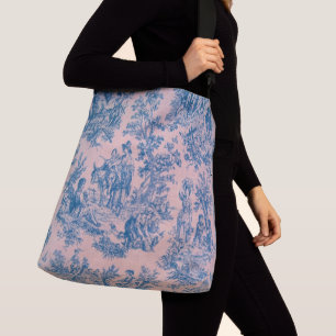 Sac Ajustable French toile de jouy bleu et rose élégant