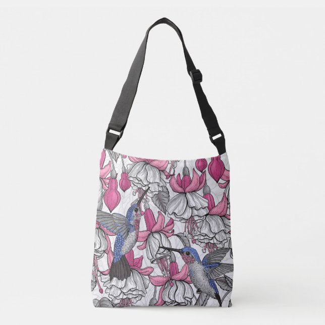 Sac Ajustable Fuchsia et colibris blancs (Devant)