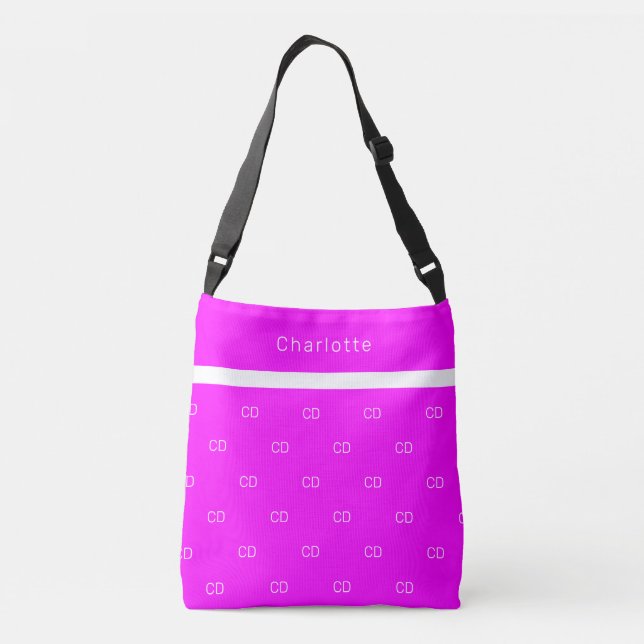 Sac Ajustable Fuchsia rose chaud monogramme initiales nom du mot (Dos)