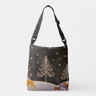 Sac Ajustable Gold Vintage Deer Family dans la forêt de Noël de