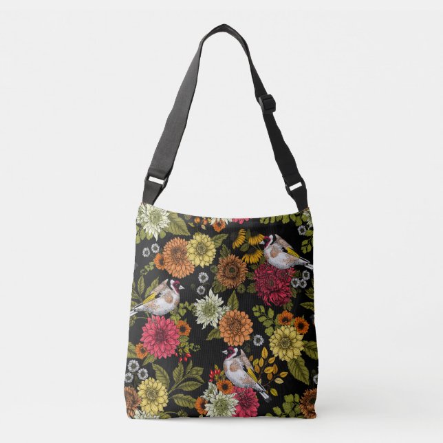 Sac Ajustable Goldfinches dans le jardin sur noir (Devant)