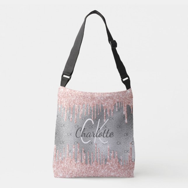 Sac Ajustable Gouttes de paillettes argentées élégantes monogram (Devant)