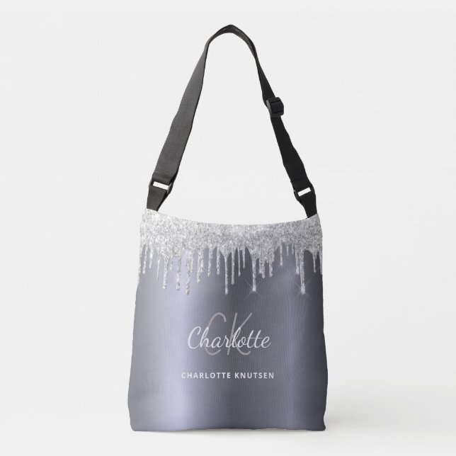 Sac Ajustable Gouttes de paillettes d'argent en monogramme initi (Devant)