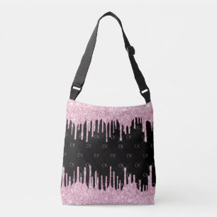 Sac Ajustable Gouttes de rose noir monogramme élégant