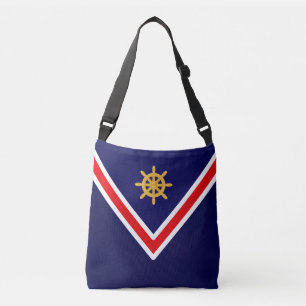 Sac Ajustable Gouvernail de bateau doré sur fond bleu marine et