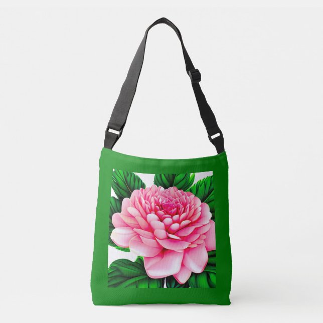 Sac Ajustable Grande pivoine rose avec Feuilles vert émeraude (Devant)