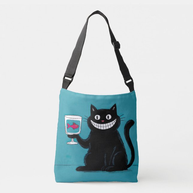 Sac Ajustable Grinning Black Cat with Fish in the Glass (Devant)