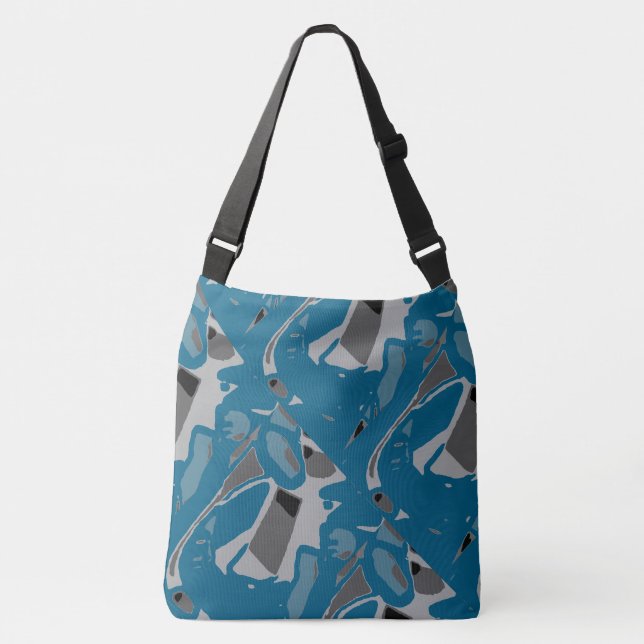 Sac Ajustable Gris clair et foncé Turquoise Abstrait Art Incliné (Devant)