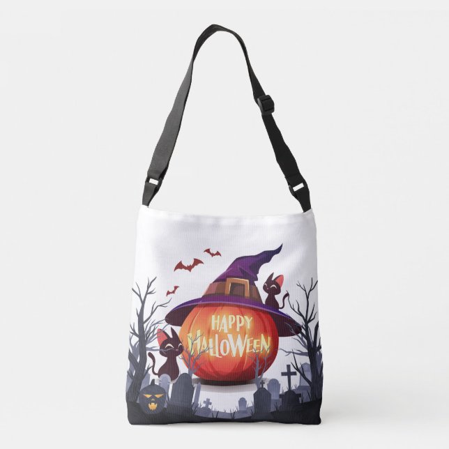 Sac Ajustable Halloween-Citrouille, sorcière Casquette et chats  (Dos)