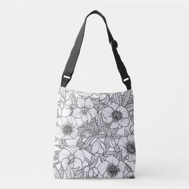 Sac Ajustable Hellebores en noir et blanc (Devant)